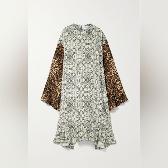 NWOT Les Rêveries Printed Silk Crepe De Chine Midi Dress in Snake print Size 4 - Picture 3 of 8